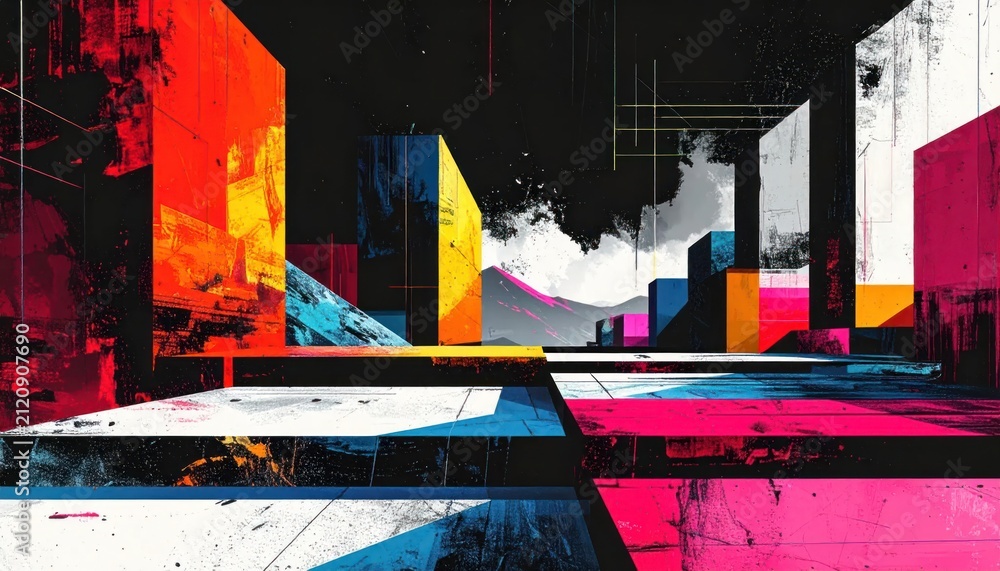 Fototapeta premium Abstract geometric city in primary colors.