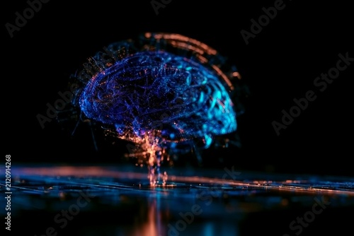 Digital Brain Hologram Hud. Artificial intelligence AI machine deep learning. Business Technology Internet Network Concept. 3D Illustration
