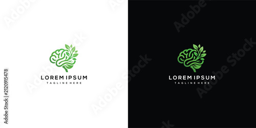 Green Brain With Leaves Logo