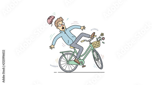 Man falling off bicycle, surprised expression, white background