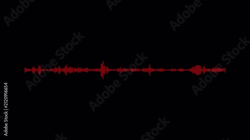 Audio red signals waves animation on transparent background, audio spectrum sound waveform  animated with alpha channel.