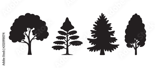 Fotografía Set of isolated tree silhouettes on transparent background showcasing different tree forms for design