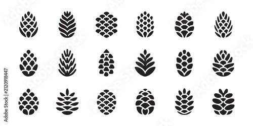 Canvastavla Collection of diverse pine cone silhouettes for design projects isolated on transparent background now