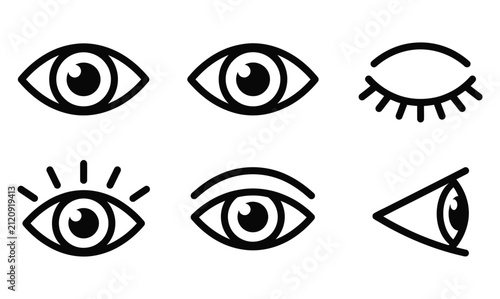 Obraz na plátne Set of simple black and white eye icons representing different expressions and v