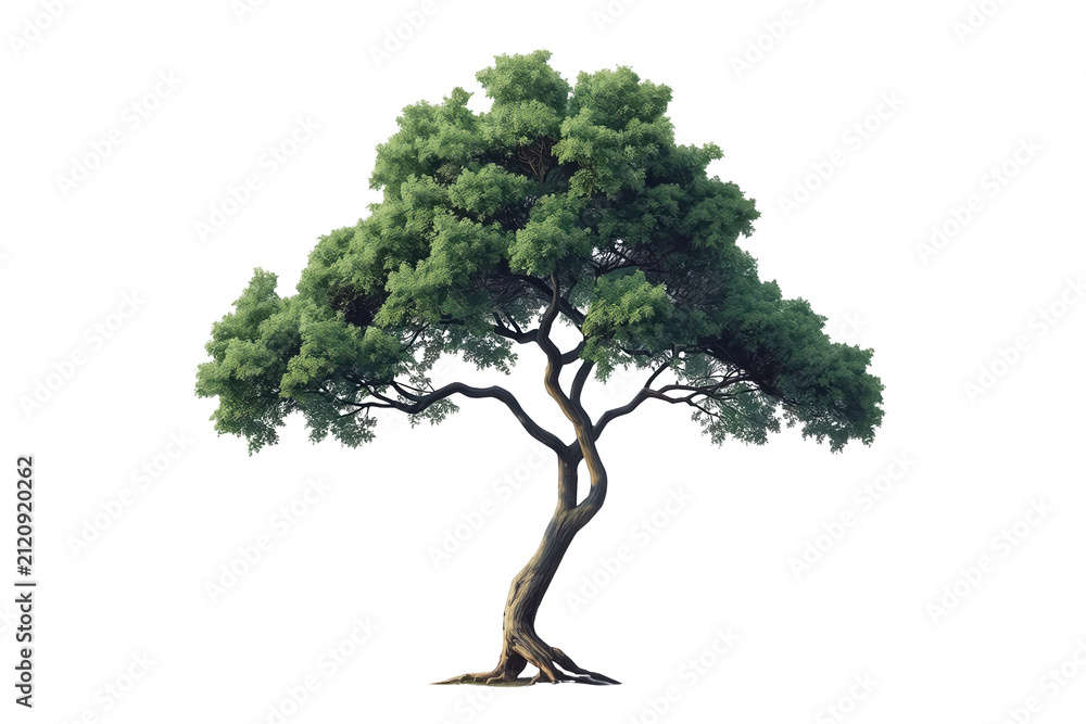 Obraz premium Asymmetrical green tree with twisting trunk