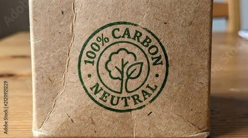 Carbon neutral stamp on recycled paper bag.