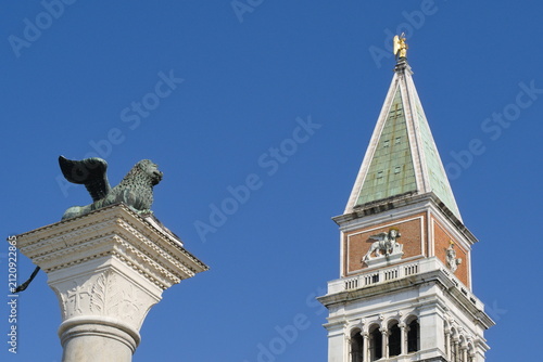 Lion of Venice and St. Mark's Campanile in Venice