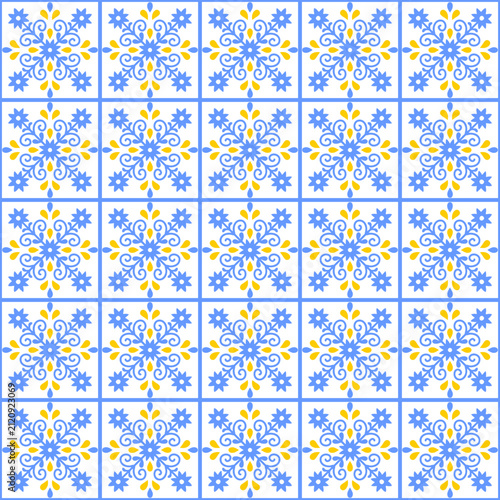 Seamless Blue and Yellow Azulejo Tile Pattern Vector