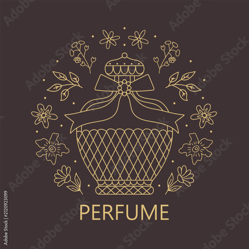 Vintage Perfume Bottle Floral Logo Design Vector Illustration