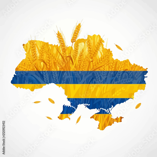 Ukraine map with wheat and flag colors