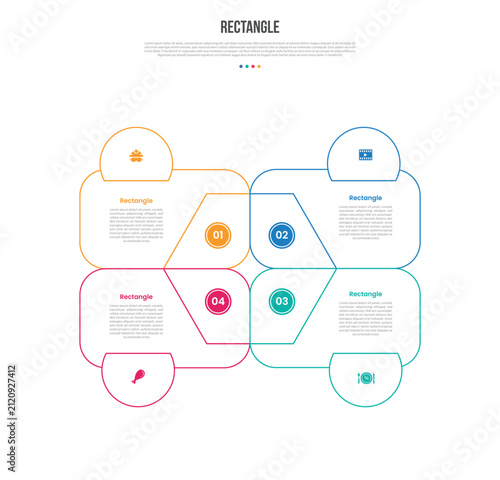 Rectangle Infographic Template with 4 Point Hexagon Design for Slide Presentation