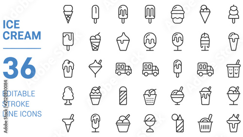 Ice Cream icon set. Editable line icons. Vector illustration.
