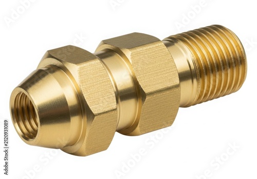 Copper pipe brass compression fitting connector isolated on white background