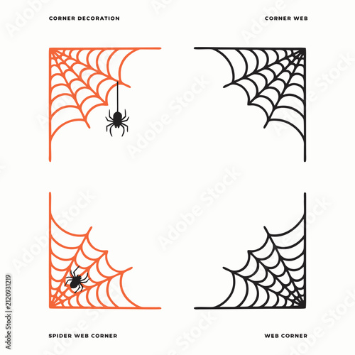 Minimal Spider Web Corner Set for Halloween Decorative Vector Elements