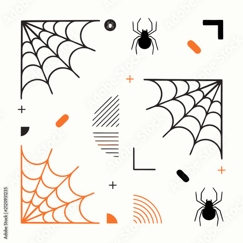 Spider Web Corner Decoration Collection Minimalist Halloween Vector Elements