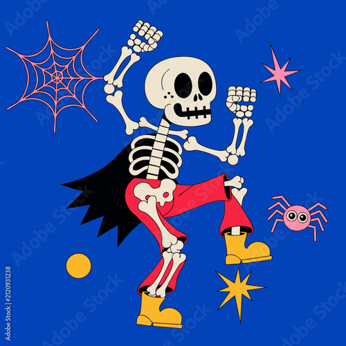 Cute Dancing Skeleton Cartoon Character Halloween Children's Vector Illustration