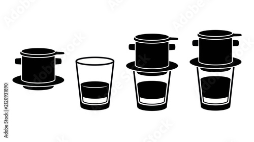 Foto Vietnamese phin coffee dripper and glass icons.