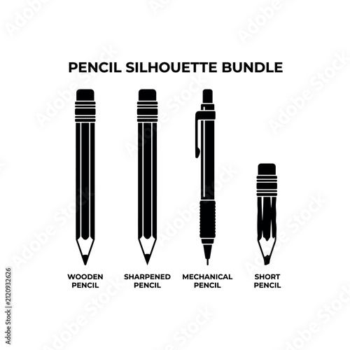 Pencil Silhouette Bundle Wooden Mechanical Pencil Vector Vector