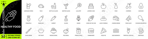 Food and Drink Icon Pack Cooking, Restaurant, Bakery and Beverage Outline Vector Collection.