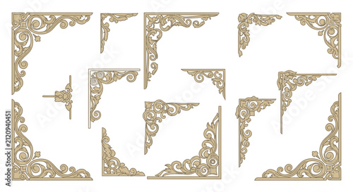 Decorative Corner Elements, Ornate Flourish Designs, Vintage Embellishments, Vector Graphics