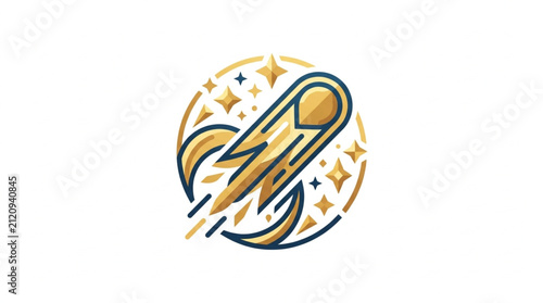 Colorful Rocket Launching into Space Illustration.