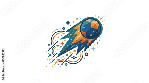 Colorful Rocket Ship Illustration with Cosmic Elements.
