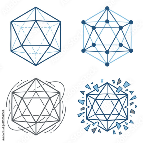 Geometric icosahedron forms abstract shapes modern design elements
