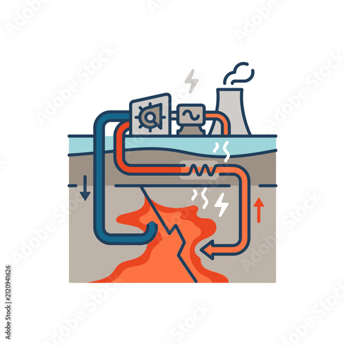 Geothermal energy generation process diagram illustration