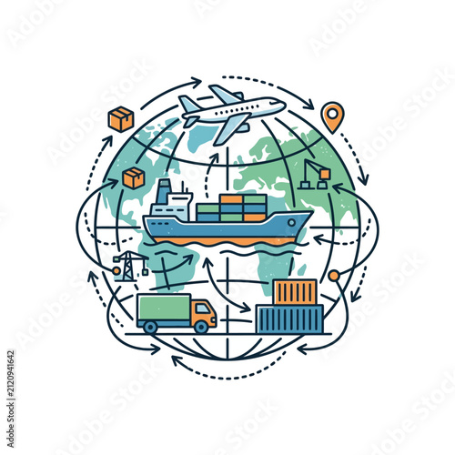 Global logistics transportation and delivery network concept