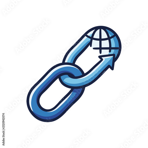 Global connection link icon with upward arrow and earth illustration