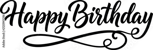 Photography Elegant black happy birthday typhography design with decorative flourish isolate