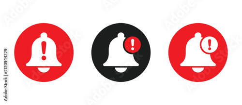 Emergency Alert Bell Icon Set with Warning Notification, Alarm, and Attention Symbols for App and UI Design