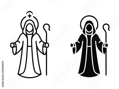 Shepherd Figures Religious Icons Black White Line Art