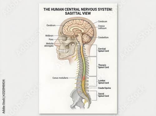 Human central nervous system sagittal view diagram