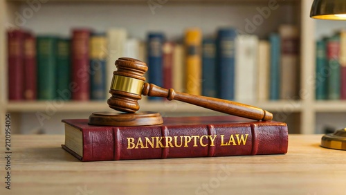 Bankruptcy law concept with wooden gavel and legal books