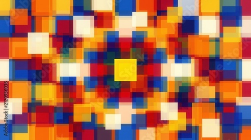 Colorful Geometric Abstract Background with Overlapping Squares Creating Rectangles in Vibrant Digital Composition