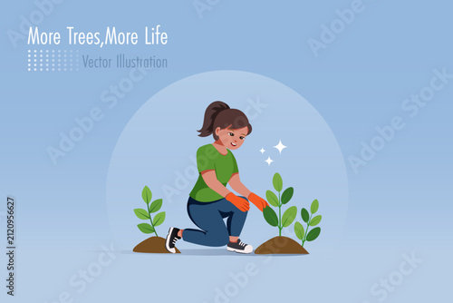 Woman growing little plants. Ecology and environment concept.