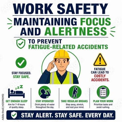 Workplace Safety Infographic Poster for Fatigue Prevention and Maintaining Focus at Work