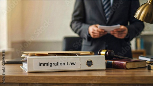 Immigration law binder with gavel in professional legal office