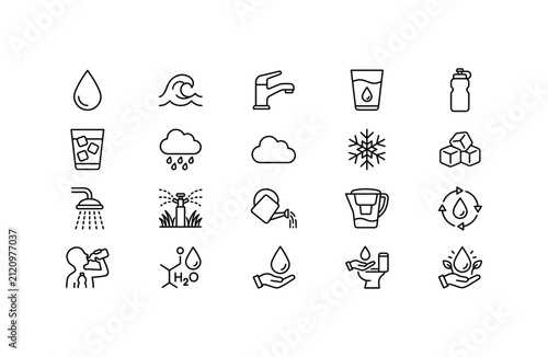 Water and Hydration Line Icon Set Vector