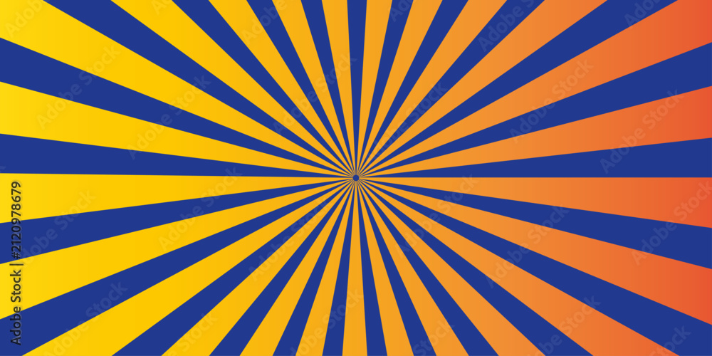 Obraz premium Abstract radial pattern of radiating lines in yellow, orange, and blue creating a sense of energy and movement.