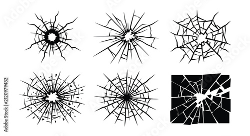 Canvastavla Broken glass silhouettes vector illustration on a white background
