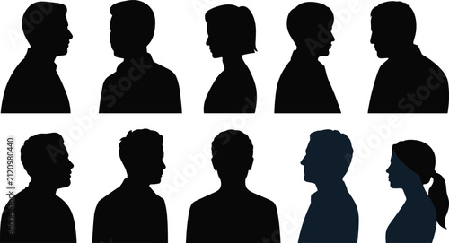 Human Profile Silhouette Collection with Men and Women Side View Avatar Vector Set