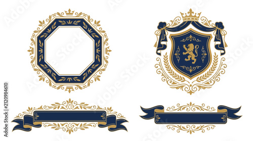 Heraldic Crests, Frames, and Banners Vector Design Elements