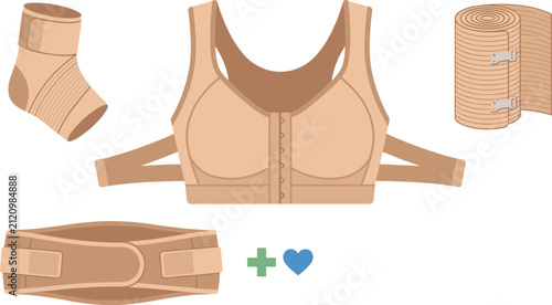 Cuadro en lienzo Orthopedic underwear and recovery gear vector icon set featuring medical mastect