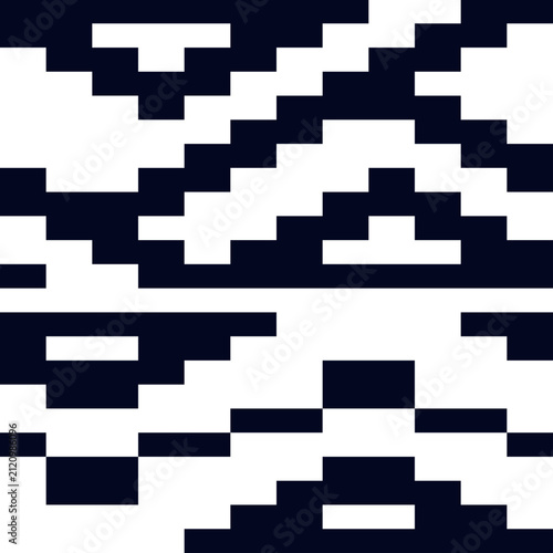 Black and white pixelated geometric ethnic pattern vector