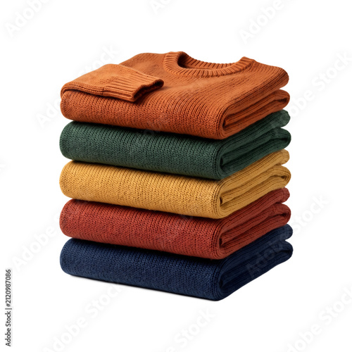 Stack Of Folded Knit Sweaters On Black Background