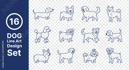Minimalist Dog Line Art Vector Illustration for Pet Logo and Modern Design Set.