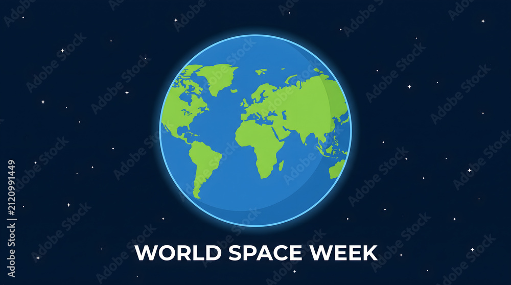 Fototapeta premium Flat vector illustration of planet Earth in outer space for World Space Week celebration.