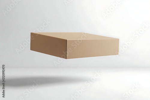 Floating Cardboard Box - Minimalist Packaging Mockup on White Background.